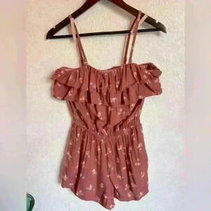 Floral Rust Red Arizona Romper, Size Medium